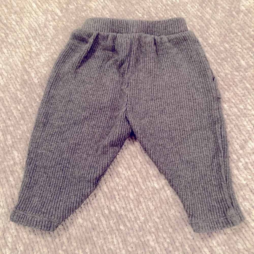 The Little White Company Baby Ribbed Cotton Knit Pants‎ Gray 3-6 Months